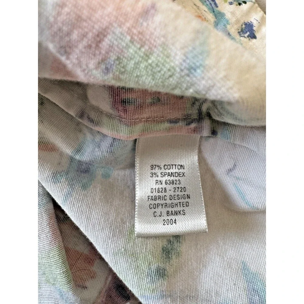 VTG CJ Banks Jacket Womens Size 2X Stretch Snap Button Artsy City White Print